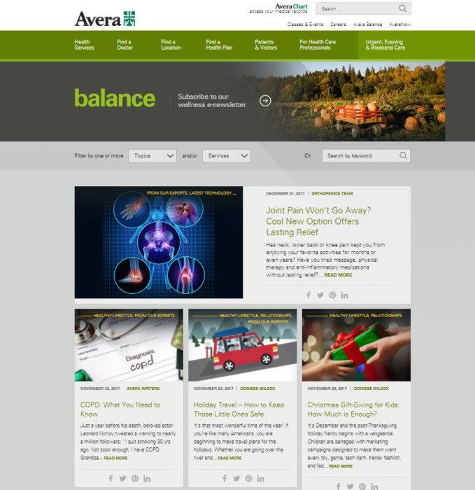 Avera Balance Main Page