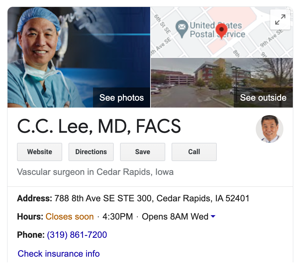 image of business listing for Mercy surgeon Dr. C.C. Lee, MD, FACS