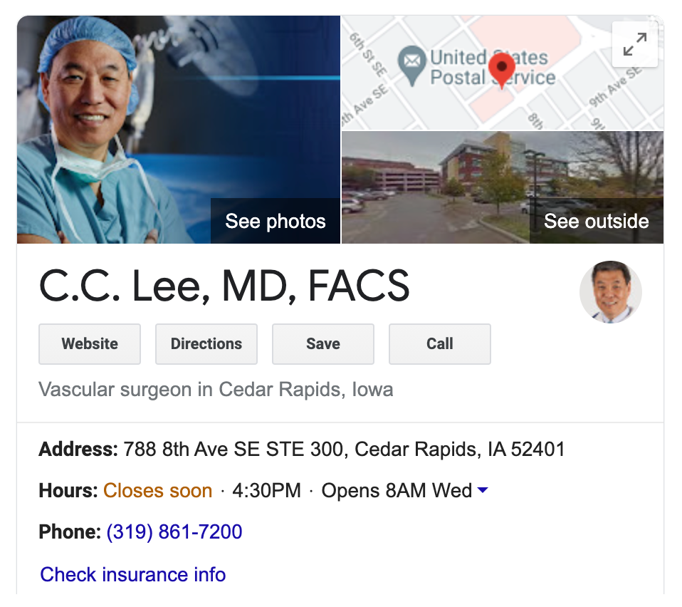 image of business listing for Mercy surgeon Dr. C.C. Lee, MD, FACS