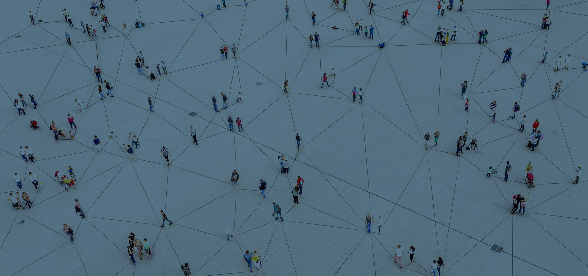 People spread out in small groups with lines connecting them to other groups.