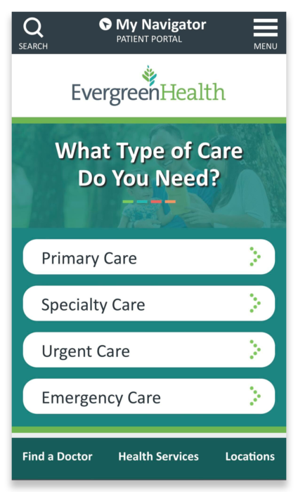 EvergreenHealth Mobile Home Page
