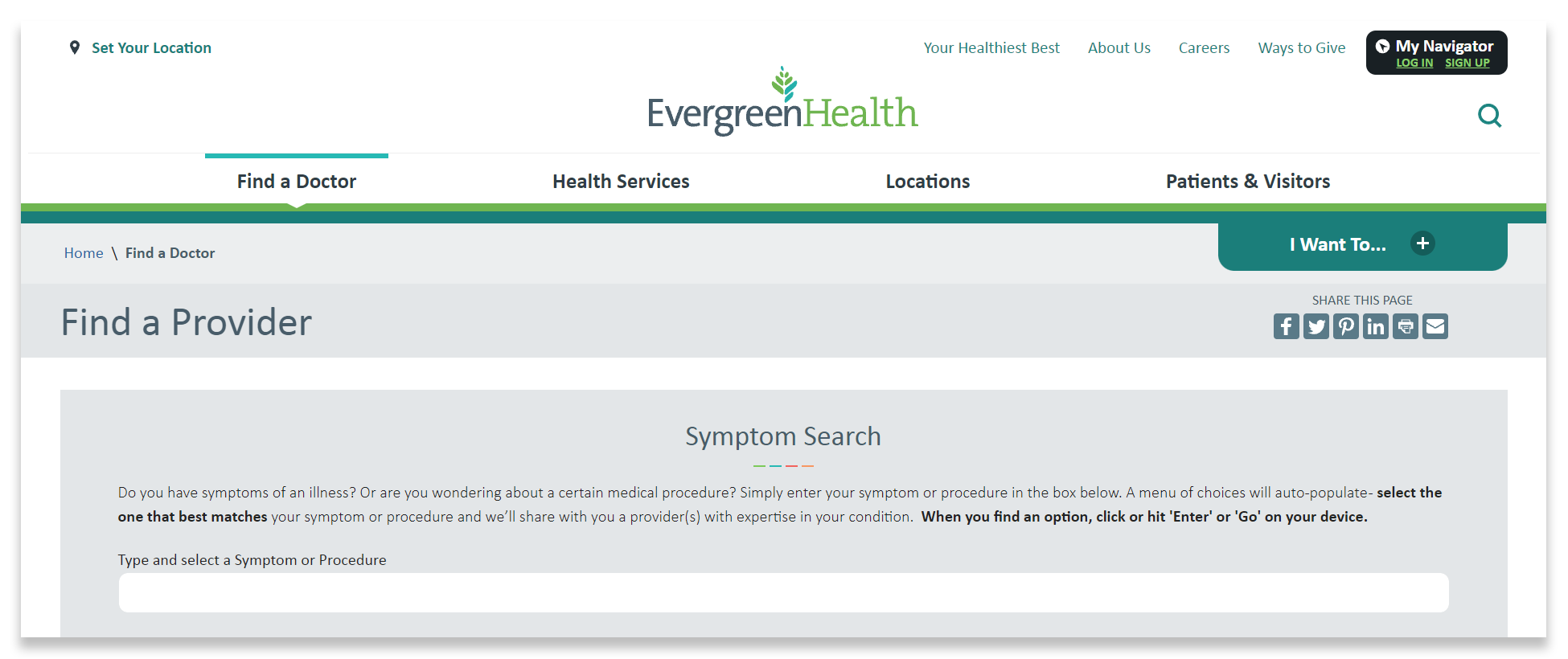 EvergreenHealth Symptom Search