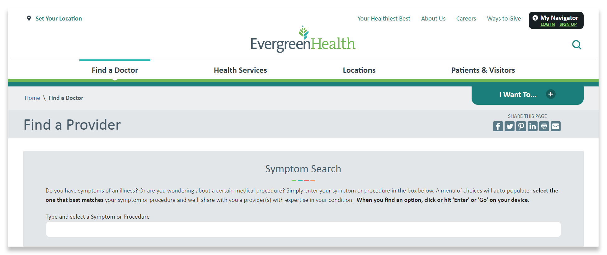 EvergreenHealth Symptom Search