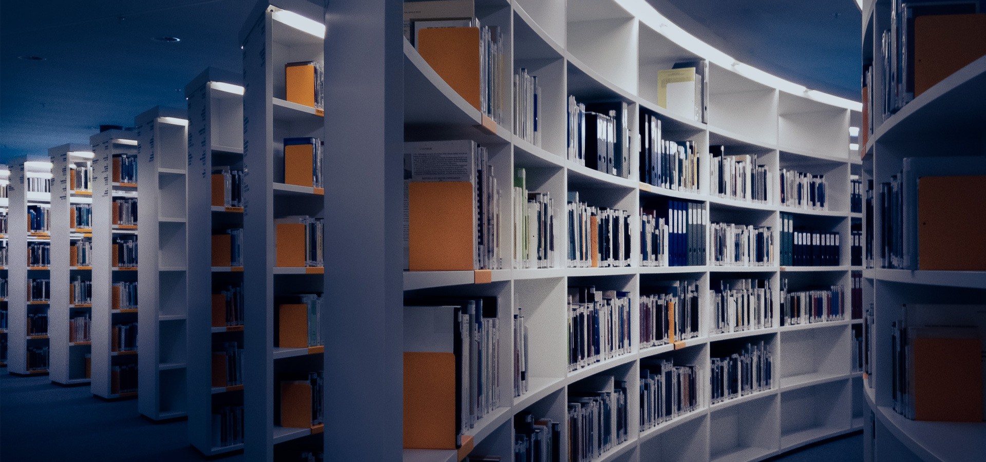 Books on shelves of library