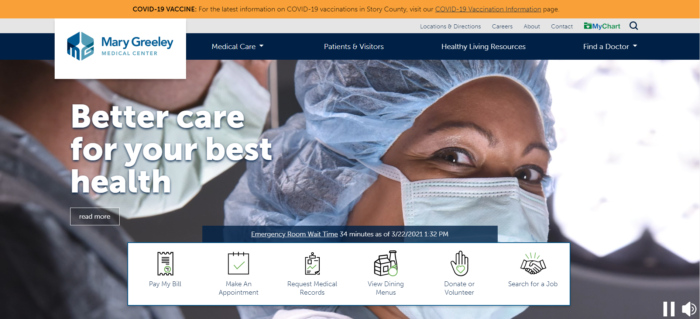 Image of the homepage of Mary Greely Medical Center