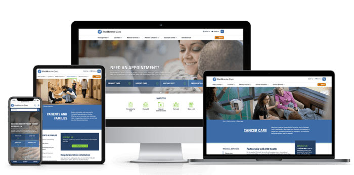 multiple devices showing hospital website homepage