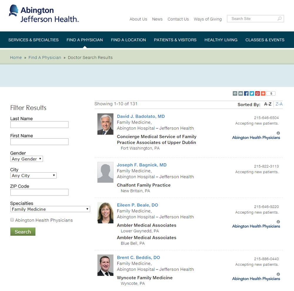 Abington-Jefferson Health Provider Search