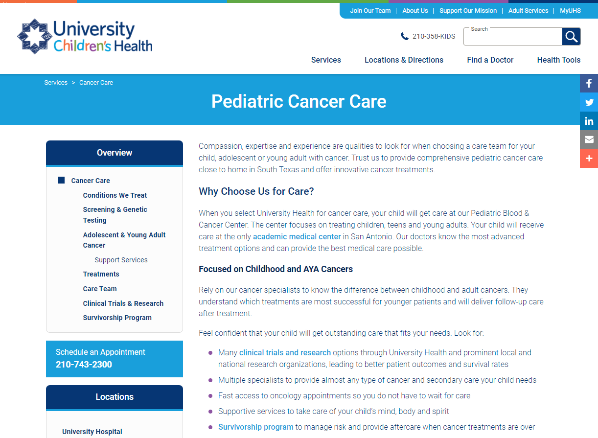 University Health Pediatric Cancer Center Page