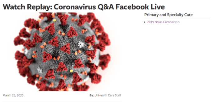 Coronavirus Q&A Live graphic from UIHC