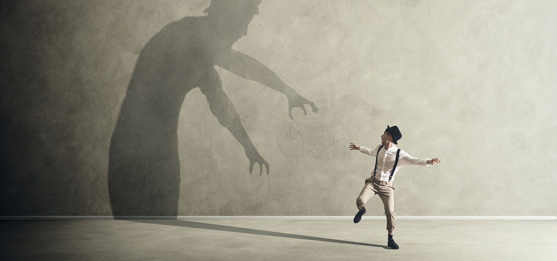Man afraid of shadow