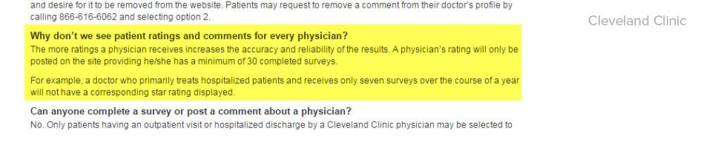 Cleveland Clinic's Policy about the Minimum Reviews to Include for Each Provider