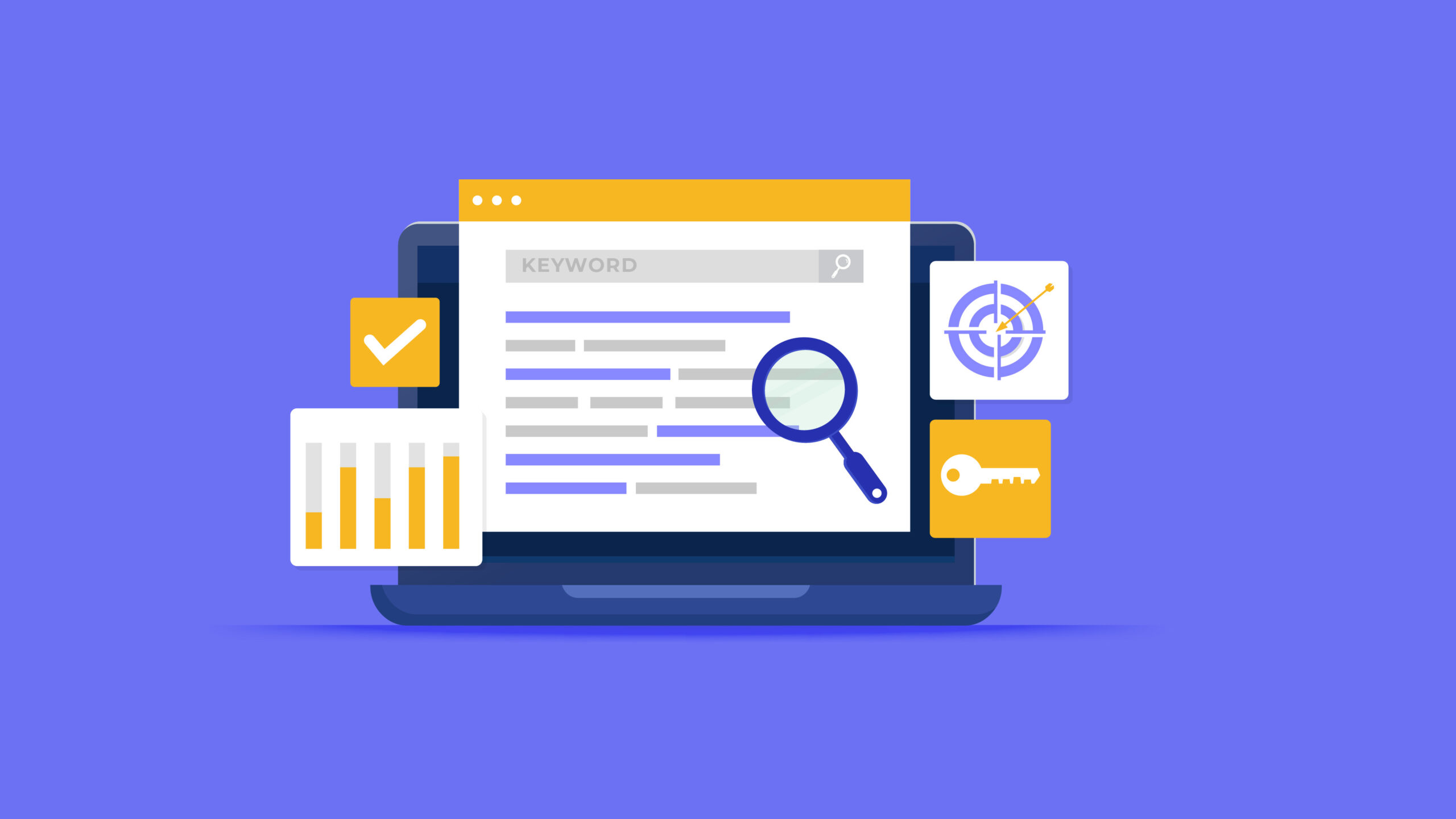 A magnifying glass over a computer screen signifying search and SEO.