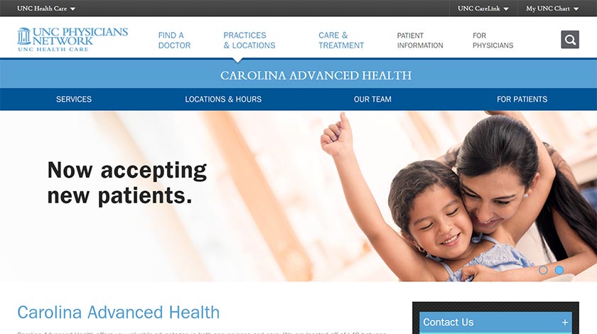 Image of UNC Physicians Network Carolina Advance Health website