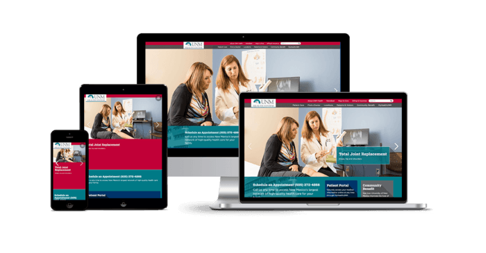 UNM Health Main Page shown on multiple devices.